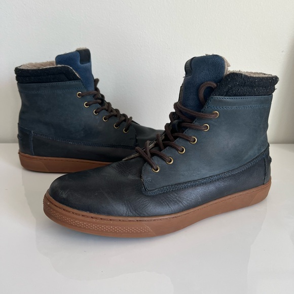 Aldo Navy Leather Lace-Up Boots with Brown Sole main image 4